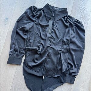 NWT Beulah Black Silky Open back Women’s Blouse